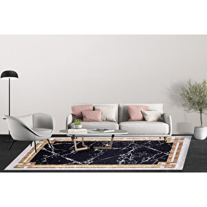 Modern Siyah Dijital Baskı Hipoalerjenik Kaymaz Taban Halı Yolluk Ha190