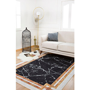 Modern Siyah Dijital Baskı Hipoalerjenik Kaymaz Taban Halı Yolluk Ha190