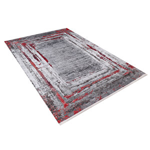 Modern Antrasit Bordo Dijital Baskı Hipoalerjenik Kaymaz Taban Halı Yolluk Ha140 80x500 cm