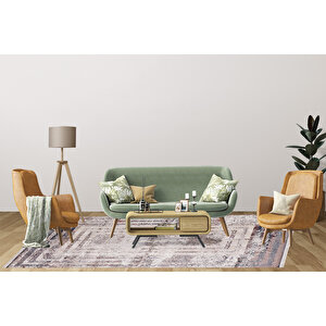 Modern Bej Eskitme Dijital Baskı Yıkanabilir Hipoalerjenik Kaymaz Taban Halı Yolluk 80x300 cm