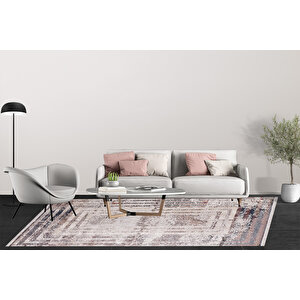 Modern Bej Eskitme Dijital Baskı Yıkanabilir Hipoalerjenik Kaymaz Taban Halı Yolluk 80x300 cm