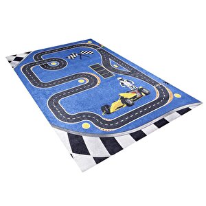 Çocuk Halısı Ve Bebek Halısı Yıkanabilir Kaymaz Taban Araba Desenli Mavi Dijital Baskı Halı hc020 80x400 cm