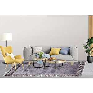 Modern Antrasit Dijital Baskı Hipoalerjenik Kaymaz Taban Halı Yolluk Ha130