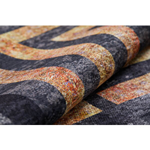 Modern Siyah Altın Desen Dijital Baskı Yıkanabilir Hipoalerjenik Kaymaz Taban Halı Yolluk 160x230 cm