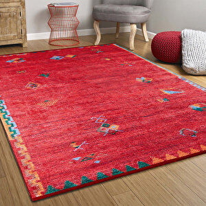 Klasik Kırmızı Salon&oturma Odası Yolluk&yatak Odası Dijital Baskılı Makinede Yıkanabilir Kaymaz Taban Saçaklı Halı Hk038 80x150 cm