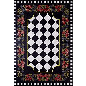 Klasik Siyah Salon&oturma Odası Yolluk&yatak Odası Dijital Baskılı Makinede Yıkanabilir Kaymaz Taban Saçaklı Halı Hk097 120x180 cm