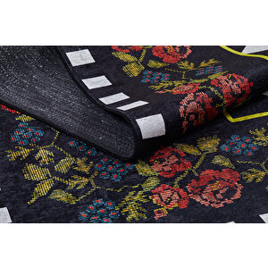 Klasik Siyah Salon&oturma Odası Yolluk&yatak Odası Dijital Baskılı Makinede Yıkanabilir Kaymaz Taban Saçaklı Halı Hk097 120x180 cm