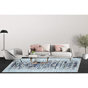 Modern Mavi Dijital Baskı Hipoalerjenik Kaymaz Taban Halı Yolluk Ha170 120x180 cm