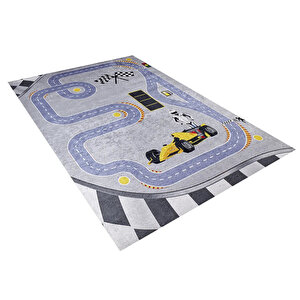 Çocuk Halısı Ve Bebek Halısı Yıkanabilir Kaymaz Taban Araba Desenli Gri Dijital Baskı Halı Hc023    100x300 cm
