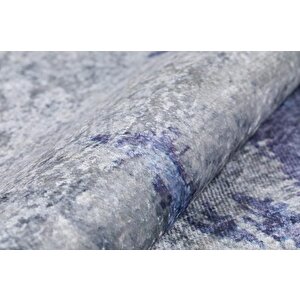Modern Gri Mavi Desen Dijital Baskı Yıkanabilir Hipoalerjenik Kaymaz Taban Halı Yolluk 80x400 cm