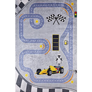 Çocuk Halısı Ve Bebek Halısı Yıkanabilir Kaymaz Taban Araba Desenli Gri Dijital Baskı Halı Hc023    120x200 cm