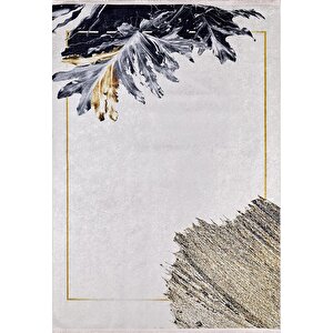 Modern Krem Altın Desen Dijital Baskı Hipoalerjenik Kaymaz Taban Halı Yolluk Ha213 100x400 cm