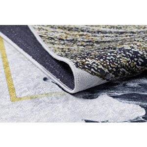 Modern Krem Altın Desen Dijital Baskı Hipoalerjenik Kaymaz Taban Halı Yolluk Ha213 100x400 cm