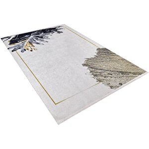 Modern Krem Altın Desen Dijital Baskı Hipoalerjenik Kaymaz Taban Halı Yolluk Ha213 100x400 cm