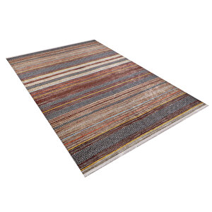 Modern Kahverengi Çizgili Renkli Dijital Baskı Hipoalerjenik Kaymaz Taban Halı Yolluk Ha114 80x300 cm