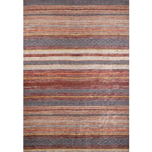 Modern Kahverengi Çizgili Renkli Dijital Baskı Hipoalerjenik Kaymaz Taban Halı Yolluk Ha114 100x400 cm