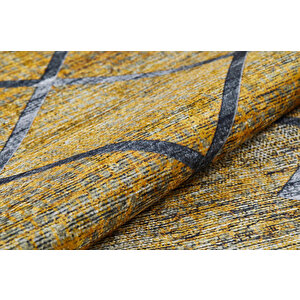Modern Sarı Geomerik Dijital Baskı Hipoalerjenik Kaymaz Taban Halı Yolluk Ha145 100x400 cm