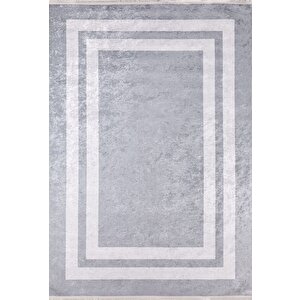 Modern Gri Çerçeveli Dijital Baskı Hipoalerjenik Kaymaz Taban Halı Yolluk Ha134 100x300 cm