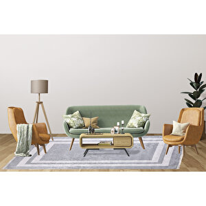 Modern Gri Çerçeveli Dijital Baskı Hipoalerjenik Kaymaz Taban Halı Yolluk Ha134