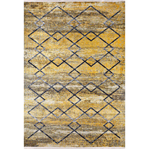 Modern Sarı Geomerik Dijital Baskı Hipoalerjenik Kaymaz Taban Halı Yolluk Ha145 100x300 cm