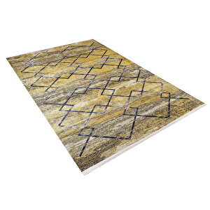 Modern Sarı Geomerik Dijital Baskı Hipoalerjenik Kaymaz Taban Halı Yolluk Ha145 100x300 cm