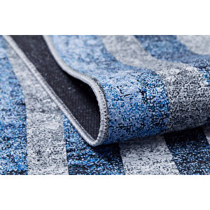 Modern Gri Lacivert Çerçeve Dijital Baskı Hipoalerjenik Kaymaz Taban Halı Yolluk Ha204 120x200 cm