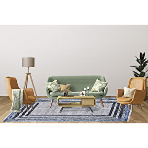 Modern Gri Lacivert Çerçeve Dijital Baskı Hipoalerjenik Kaymaz Taban Halı Yolluk Ha204