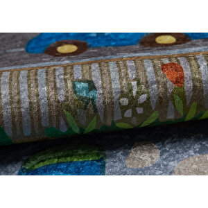 Çocuk Halısı Ve Bebek Halısı Yıkanabilir Kaymaz Taban Araba Figürlü Gri Dijital Baskı Halı Hc030