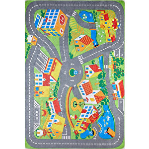 Çocuk Halısı Ve Bebek Halısı Yıkanabilir Kaymaz Taban Figürlü Gri Renkli Dijital Baskı Halı Hc040 100x150 cm