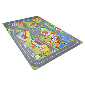 Çocuk Halısı Ve Bebek Halısı Yıkanabilir Kaymaz Taban Figürlü Gri Renkli Dijital Baskı Halı Hc040 100x150 cm