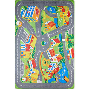 Çocuk Halısı Ve Bebek Halısı Yıkanabilir Kaymaz Taban Figürlü Gri Renkli Dijital Baskı Halı Hc040 200x300 cm