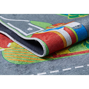 Çocuk Halısı Ve Bebek Halısı Yıkanabilir Kaymaz Taban Figürlü Gri Renkli Dijital Baskı Halı Hc040 200x300 cm