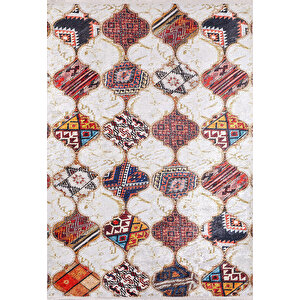 Modern Bej Dijital Baskı Hipoalerjenik Kaymaz Taban Halı Yolluk Ha117 120x180 cm