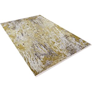 Modern Sarı Gri Dijital Baskı Hipoalerjenik Kaymaz Taban Halı Yolluk Ha147 100x500 cm