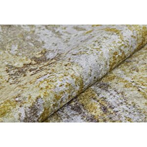 Modern Sarı Gri Dijital Baskı Hipoalerjenik Kaymaz Taban Halı Yolluk Ha147