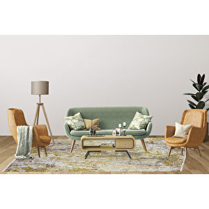 Modern Sarı Gri Dijital Baskı Hipoalerjenik Kaymaz Taban Halı Yolluk Ha147