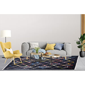 Modern Siyah Renkli Desen Dijital Baskı Hipoalerjenik Kaymaz Taban Halı Yolluk Ha199