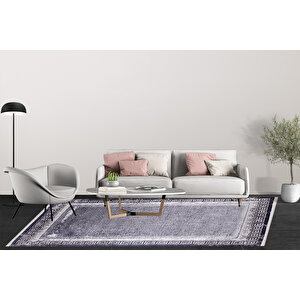 Modern Antrasit Dijital Baskı Yıkanabilir Hipoalerjenik Kaymaz Taban Halı Yolluk Ha073