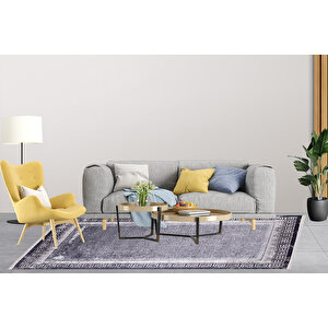 Modern Antrasit Dijital Baskı Yıkanabilir Hipoalerjenik Kaymaz Taban Halı Yolluk Ha073