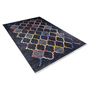 Modern Siyah Renkli Desen Dijital Baskı Hipoalerjenik Kaymaz Taban Halı Yolluk Ha199 80x500 cm