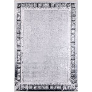 Modern Gri Çerçeveli Dijital Baskı Hipoalerjenik Kaymaz Taban Halı Yolluk Ha118 80x400 cm