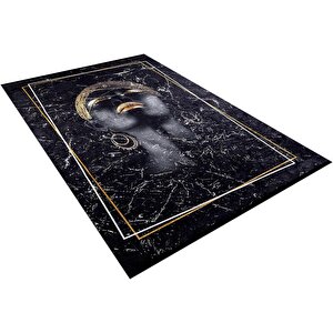 Modern Siyah Dijital Baskı Hipoalerjenik Kaymaz Taban Halı Yolluk Ha143 80x400 cm