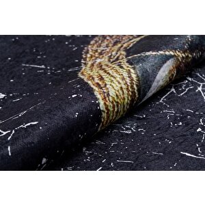 Modern Siyah Dijital Baskı Hipoalerjenik Kaymaz Taban Halı Yolluk Ha143