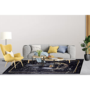 Modern Siyah Dijital Baskı Hipoalerjenik Kaymaz Taban Halı Yolluk Ha143