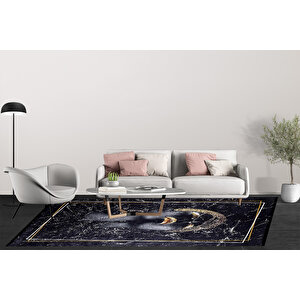 Modern Siyah Dijital Baskı Hipoalerjenik Kaymaz Taban Halı Yolluk Ha143