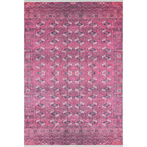 Klasik Pembe Salon&yolluk Dijital Baskılı Makinede Yıkanabilir Kaymaz Taban Saçaklı Halı Hk203 120x180 cm