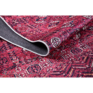 Klasik Pembe Salon&yolluk Dijital Baskılı Makinede Yıkanabilir Kaymaz Taban Saçaklı Halı Hk203 120x180 cm