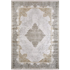 Klasik Yeşil Bej Salon&yolluk Dijital Baskılı Makinede Yıkanabilir Kaymaz Taban Saçaklı Halı Hk041 180x280 cm