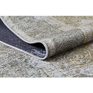 Klasik Yeşil Bej Salon&yolluk Dijital Baskılı Makinede Yıkanabilir Kaymaz Taban Saçaklı Halı Hk041 160x300 cm