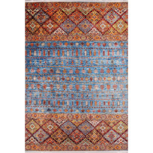 Klasik Mavi Turucu Salon&yolluk Dijital Baskılı Makinede Yıkanabilir Kaymaz Taban Saçaklı Halı Hk100 80x200 cm